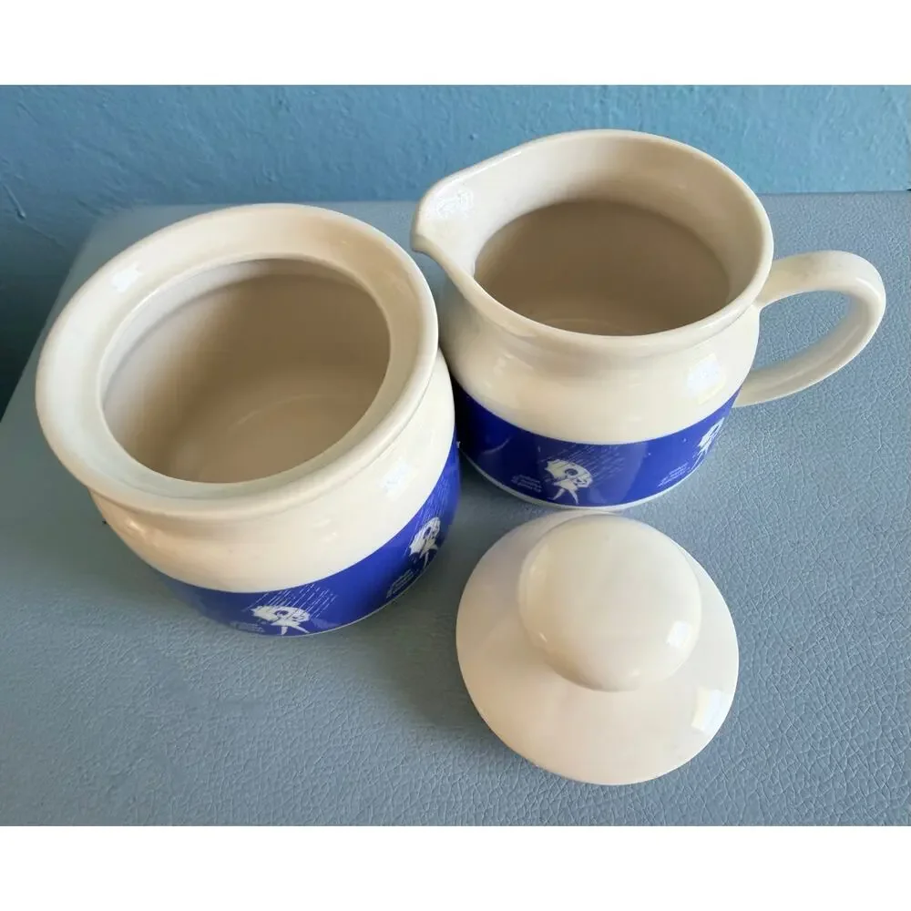Vintage Morton Salt When It Rains It Pours Creamer Sugar Set Umbrella Girl